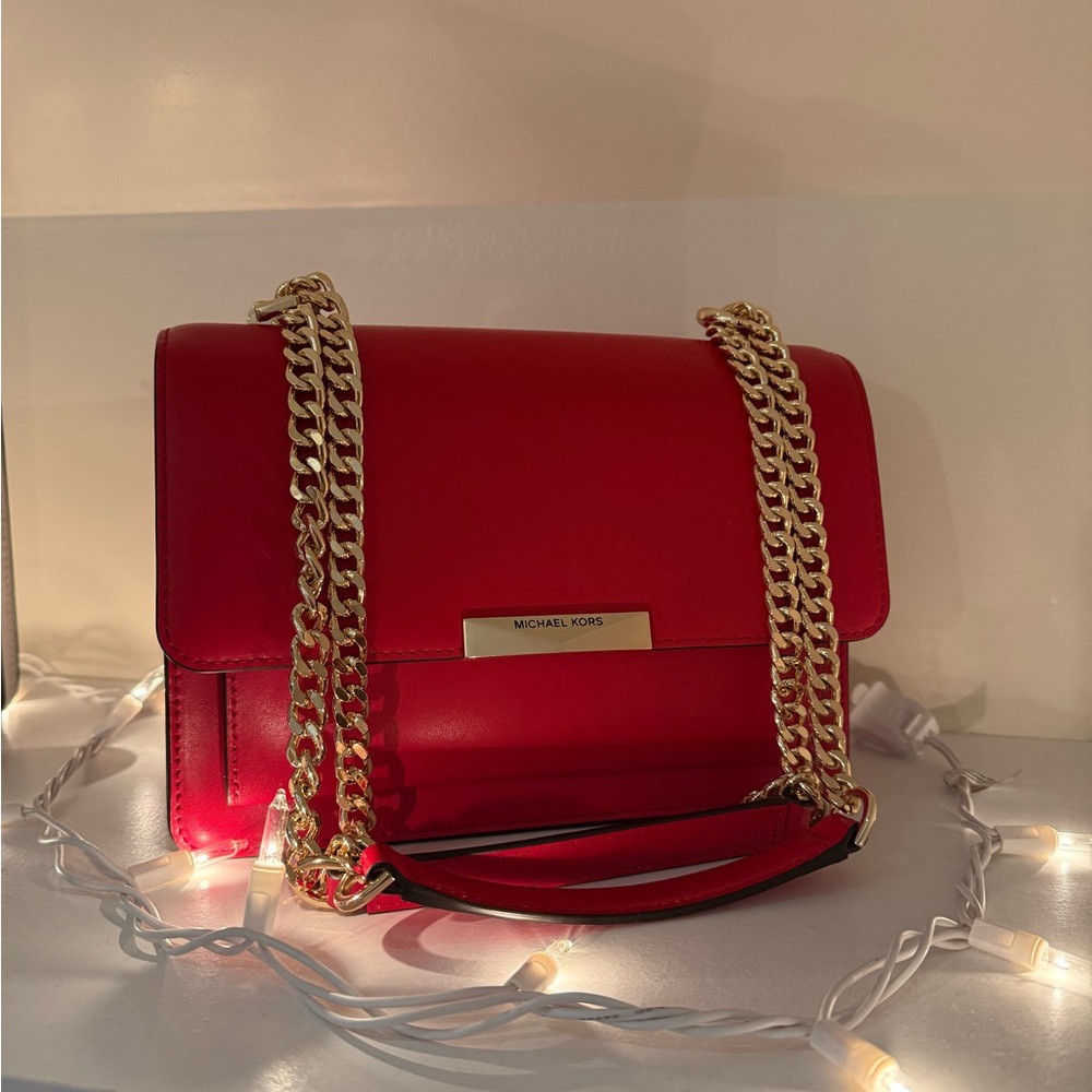 Michael Kors Red Shoulder Bag with Gold Chain